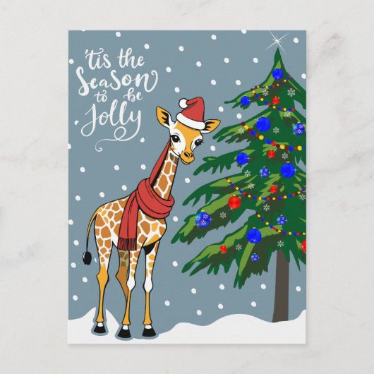 Schattigee Giraffe Beanie en sjaal met kerstboom Feestdagenkaart (Voorkant)