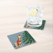 Schattigee Giraffe Beanie en sjaal met kerstboom Kartonnen Onderzetters (Insitu)