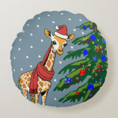 Schattigee Giraffe Beanie en sjaal met kerstboom Rond Kussen (Voorkant)