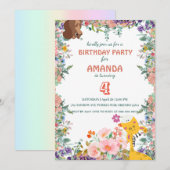 Schattigee giraffe bloem bloemen Verjaardagsfeest Kaart (Voorkant / Achterkant)