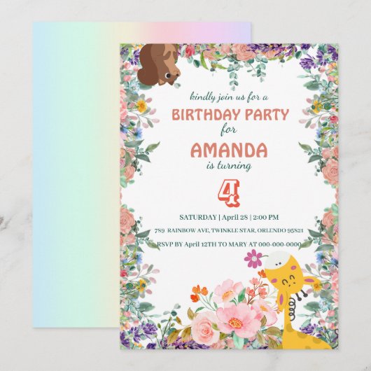 Schattigee giraffe bloem bloemen Verjaardagsfeest Kaart (Voorkant / Achterkant)