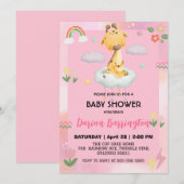 Schattigee giraffe Bloemballon baby shower feest Kaart (Voorkant / Achterkant)