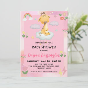 Schattigee giraffe Bloemballon baby shower feest Kaart