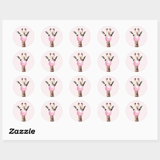 Schattigee Giraffe Blowing Pink Bubble Gum Sticker (Vel)