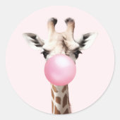 Schattigee Giraffe Blowing Pink Bubble Gum Sticker (Voorkant)
