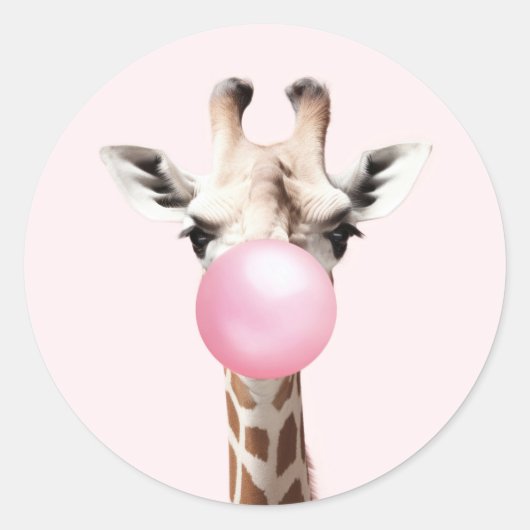 Schattigee Giraffe Blowing Pink Bubble Gum Sticker (Voorkant)