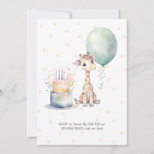 Schattigee Giraffe Cake Balloon 1e Verjaardag Wild Kaart (Achterkant)