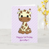 Schattigee giraffe cartoon Aanpasbare Kids Birthda Kaart (Gele Bloem)