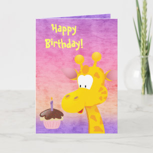 Schattigee Giraffe & Cupcake Happy Birthday Kaart