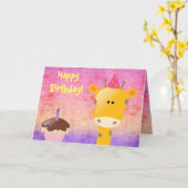 Schattigee Giraffe & Cupcake Happy Birthday Kaart (Gele Bloem)