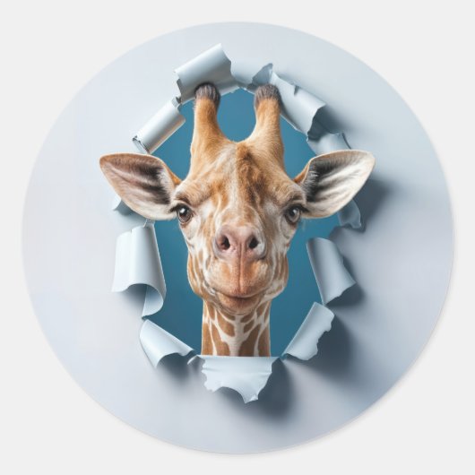 Schattigee Giraffe die door een papiergat gluurt Ronde Sticker (Voorkant)