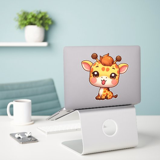 Schattigee Giraffe die zijn tong uitsteekt Sticker (Laptop op bureau)