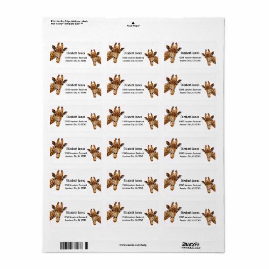 Schattigee Giraffe Dier Gepersonaliseerde Naam Etiket (Full Sheet)