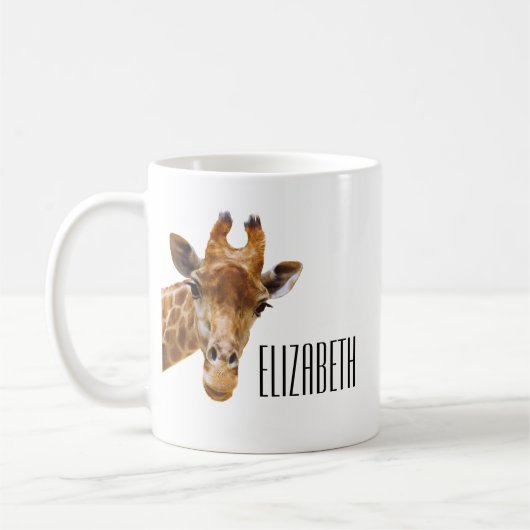 Schattigee Giraffe Dier Gepersonaliseerde Naam Koffiemok (Links)