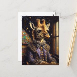 Schattigee Giraffe Fairy op een trein Briefkaart