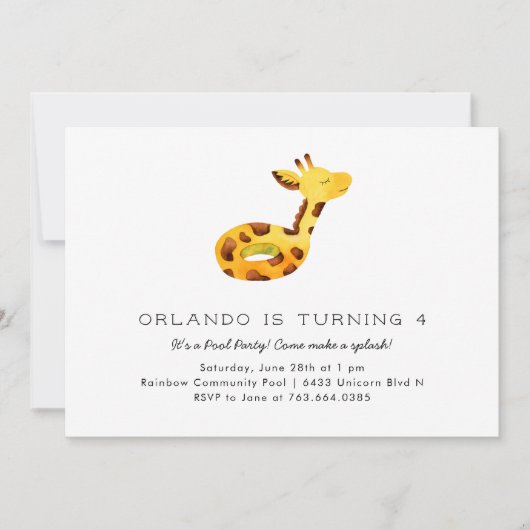 Schattigee Giraffe Floatie Pool Verjaardagsfeest Kaart (Voorkant)
