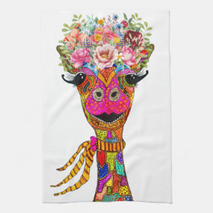 Schattigee Giraffe Floral Crown Keukenhanddoek