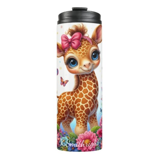 Schattigee Giraffe Flowers Butterflies Whimsical S Thermosbeker (Voorkant)