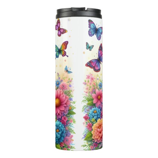 Schattigee Giraffe Flowers Butterflies Whimsical S Thermosbeker (Achterkant)
