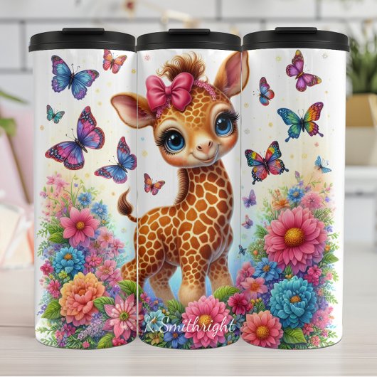 Schattigee Giraffe Flowers Butterflies Whimsical S Thermosbeker