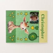 Schattigee giraffe fotonaam groen geel kinder legpuzzel (Horizontaal)