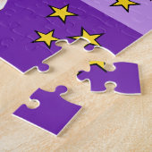 Schattigee giraffe fotonaam paarse geel kinder legpuzzel (Zijkant)