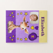 Schattigee giraffe fotonaam paarse geel kinder legpuzzel (Horizontaal)