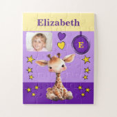 Schattigee giraffe fotonaam paarse geel kinder legpuzzel (Verticaal)