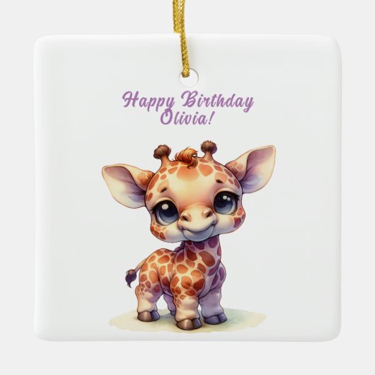 Schattigee giraffe gefeliciteerd keramisch ornament (Voorkant)