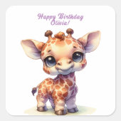 Schattigee giraffe gefeliciteerd vierkante sticker (Voorkant)