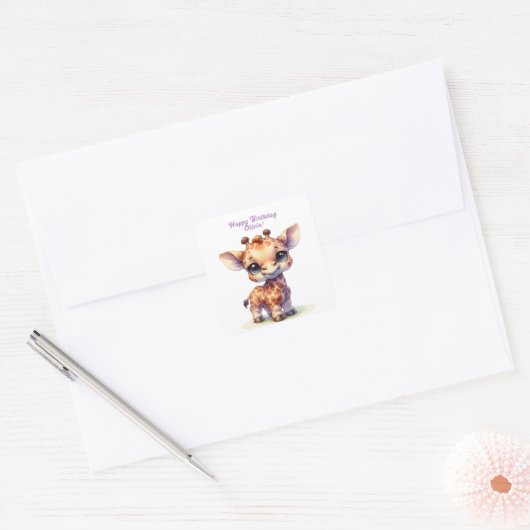 Schattigee giraffe gefeliciteerd vierkante sticker (Envelop)