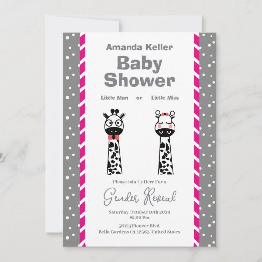 Schattigee Giraffe gender reveal Invitation Kaart (Voorkant)