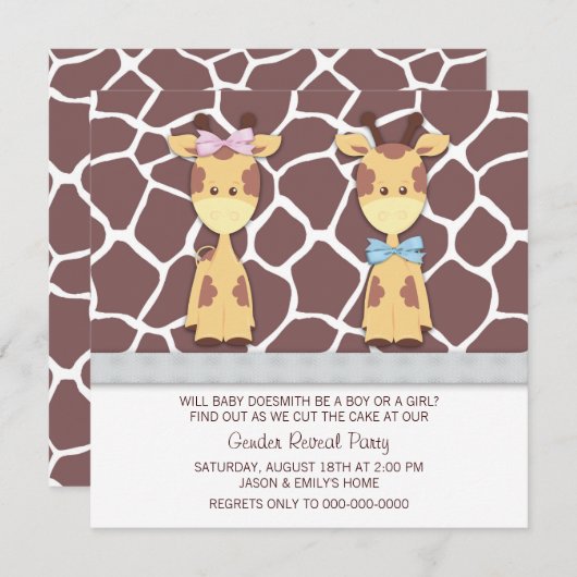 Schattigee Giraffe Gender Reveal Party Kaart (Voorkant / Achterkant)