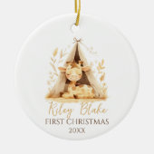 Schattigee Giraffe Genderneutraal Baby Eerste Kers Keramisch Ornament (Voorkant)
