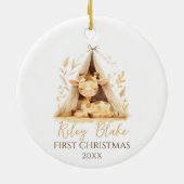 Schattigee Giraffe Genderneutraal Baby Eerste Kers Keramisch Ornament (Achterkant)