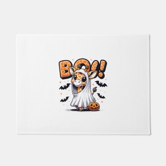 Schattigee Giraffe Ghost Boo Halloween Kostuum Zoo Deurmat (Voorkant)