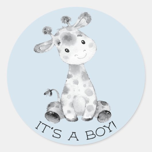Schattigee Giraffe Het is een Boy Favor Sticker (Voorkant)
