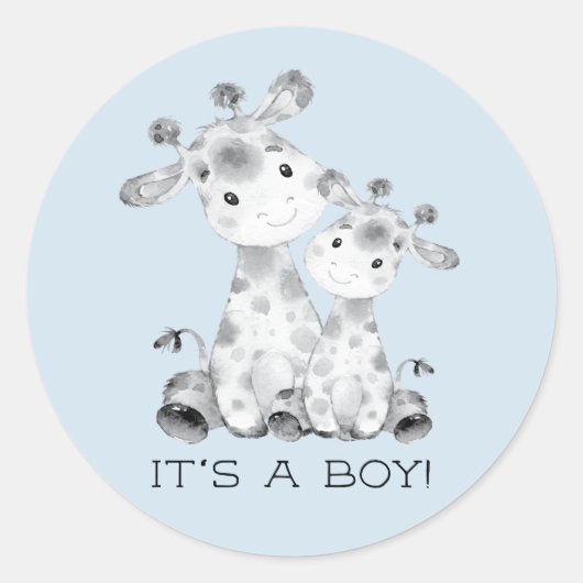 Schattigee Giraffe Het is een Boy Favor Sticker (Voorkant)