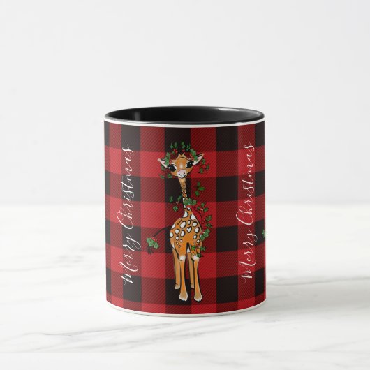 Schattigee Giraffe Holly Garland Rood Zwart Plaid Mok (Midden)