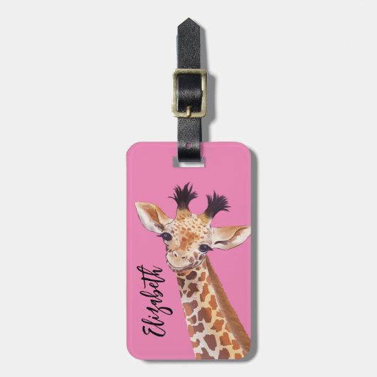 Schattigee Giraffe Illustratie Gepersonaliseerd Bagagelabel (Voorkant verticaal)