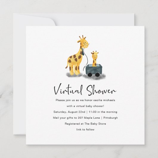 Schattigee Giraffe Illustratie Virtueel Baby showe Kaart (Voorkant)