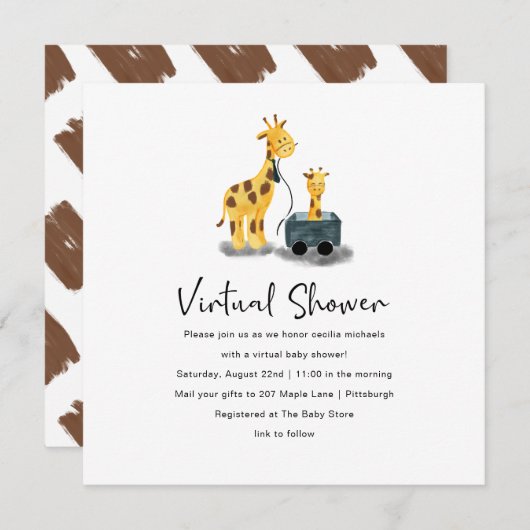 Schattigee Giraffe Illustratie Virtueel Baby showe Kaart (Voorkant / Achterkant)