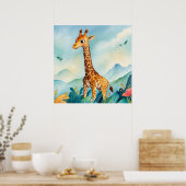 Schattigee Giraffe in Bergkwekerij Poster (Keuken)