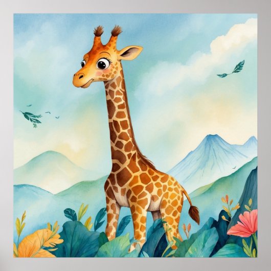 Schattigee Giraffe in Bergkwekerij Poster (Voorkant)