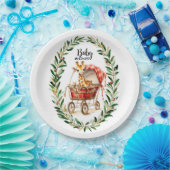 Schattigee Giraffe in Carriage Winter Baby shower Papieren Bordje (Feest)