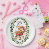 Schattigee Giraffe in Carriage Winter Baby shower Papieren Bordje (Feest)
