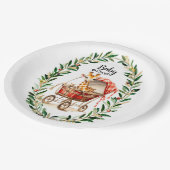 Schattigee Giraffe in Carriage Winter Baby shower Papieren Bordje (Gekanteld)