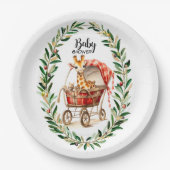 Schattigee Giraffe in Carriage Winter Baby shower Papieren Bordje (Voorkant)