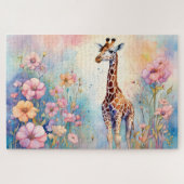 Schattigee Giraffe in een pasteltuin Legpuzzel (Horizontaal)