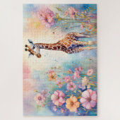 Schattigee Giraffe in een pasteltuin Legpuzzel (Verticaal)